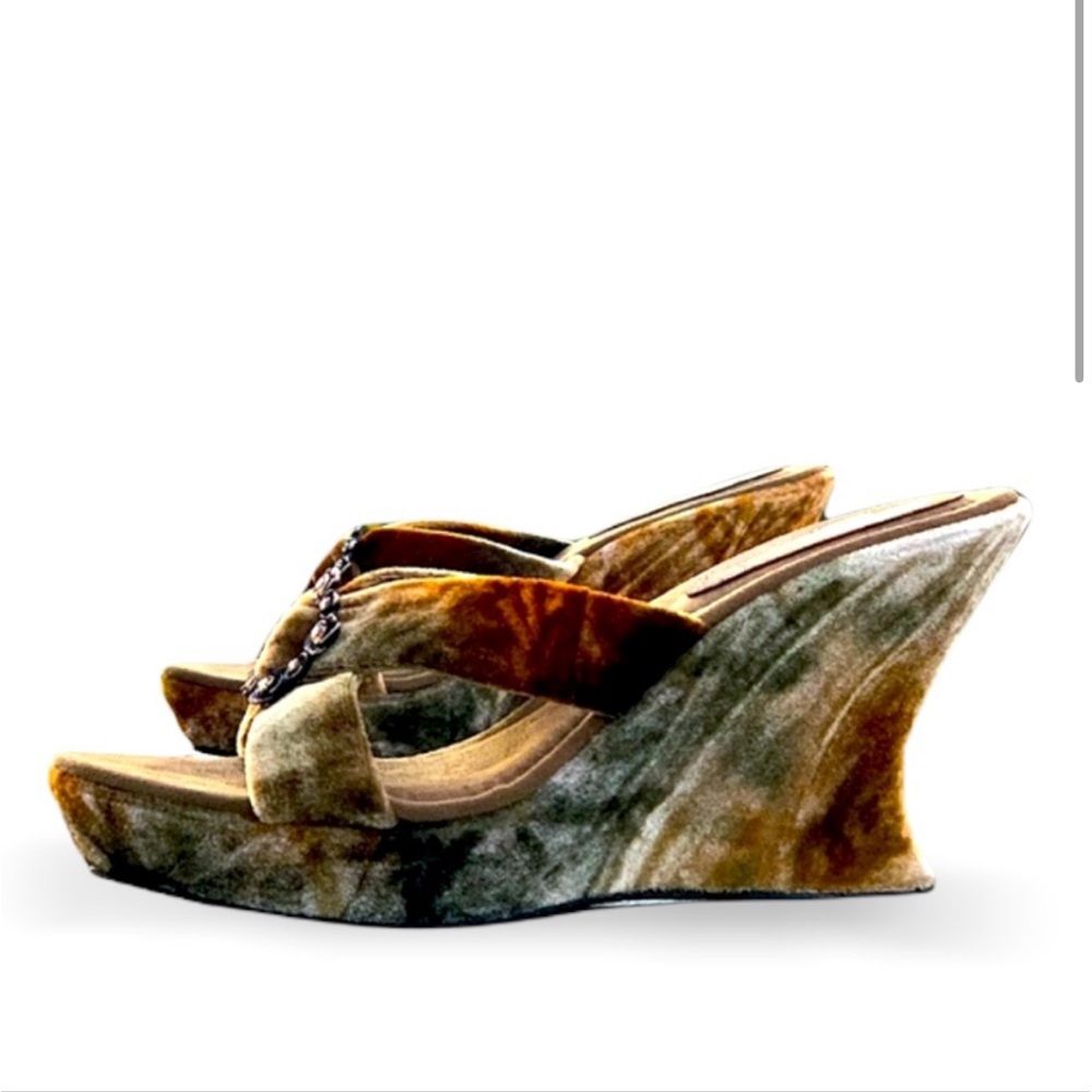 Rare HTF Memory Fit Boho Luxury Velvet Tie Dye Rhinestone Platform Wedge Slide